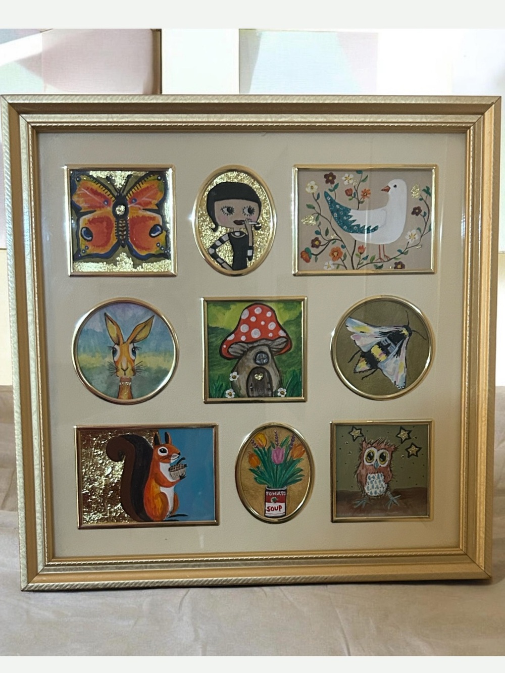 Vintage 1970’s Collage Wall Frame with Hand-painted Art Retro Theme